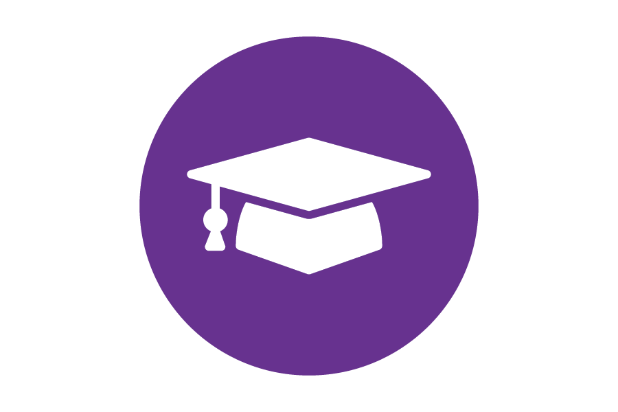 Icon of a graduation cap on a purple background.